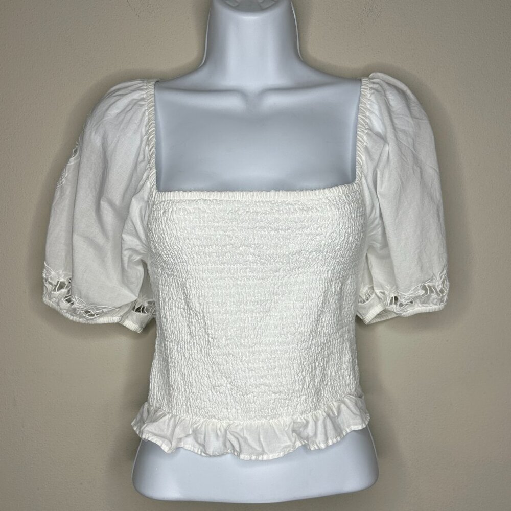 NWOT American Eagle Womens Crop Smocked Square Neck Babydoll Peplum Top Size M